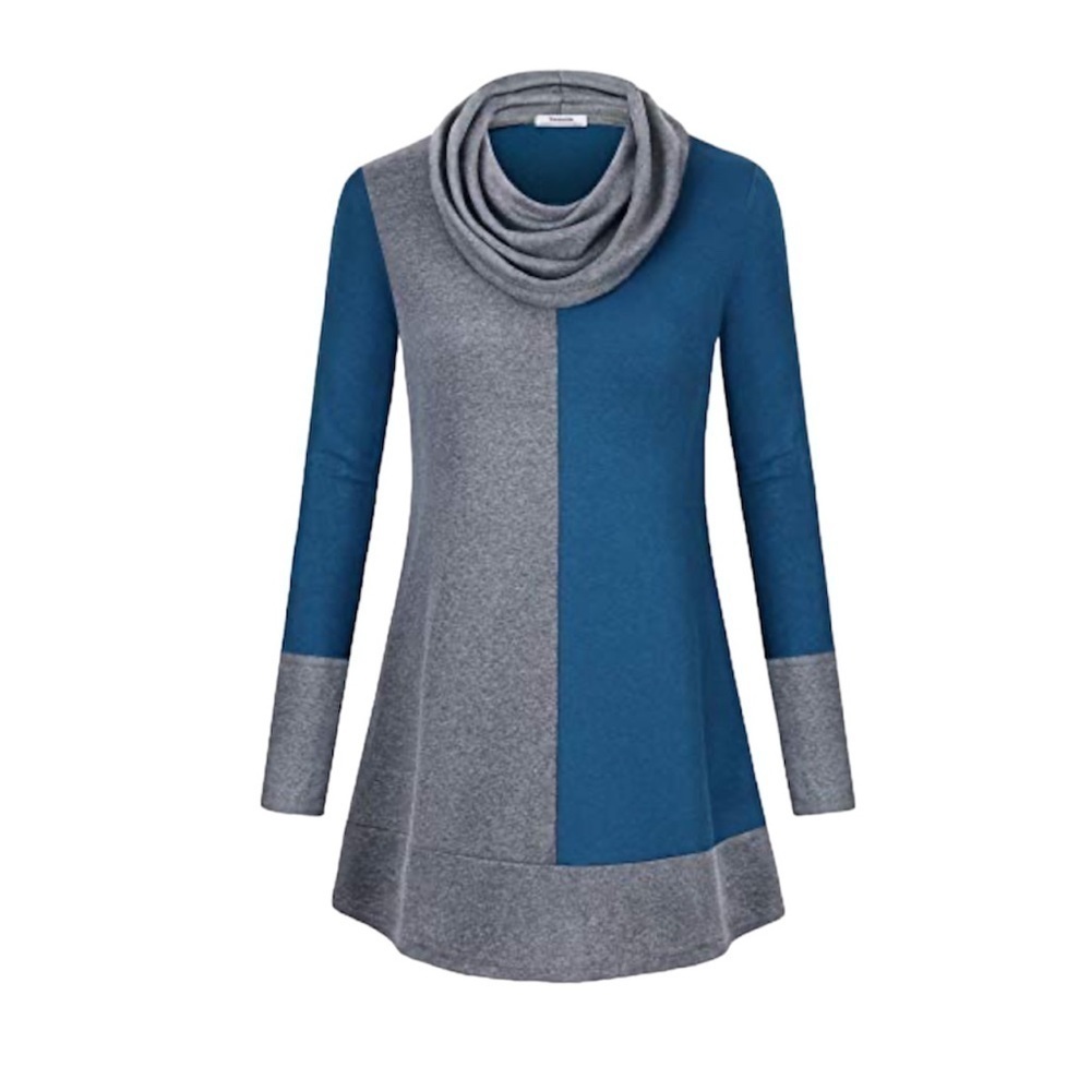 Youtalia long shirt tunic top with cowlneck and color blocking - Picture 1 of 13